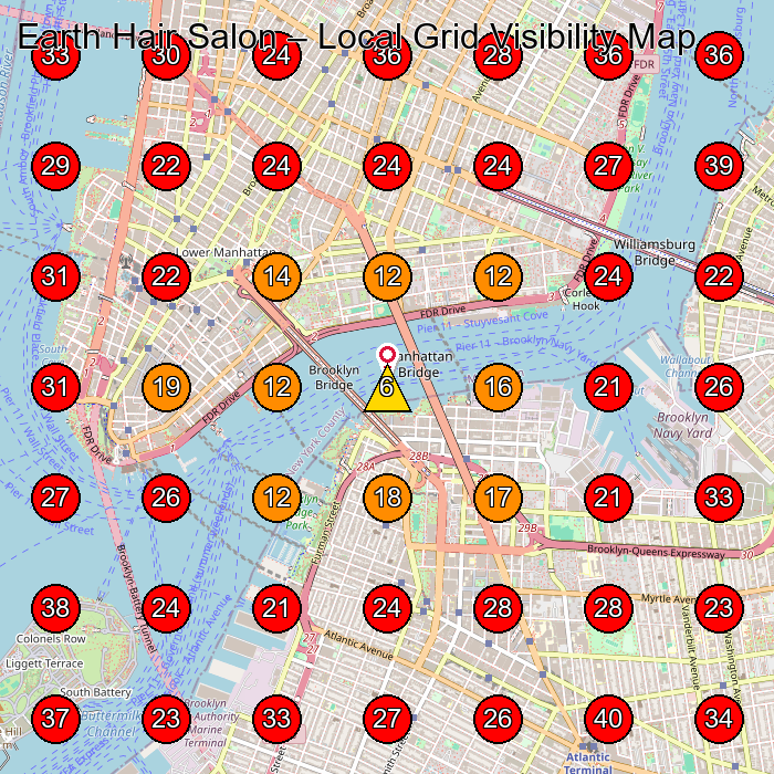Earth Hair Salon GeoGrid visibility map for Hair Salon in Brooklyn